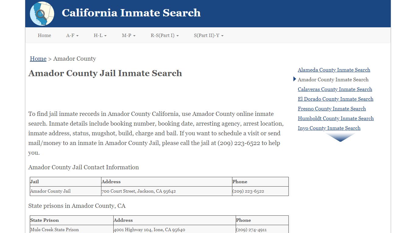 Amador County CA Jail Inmate Search