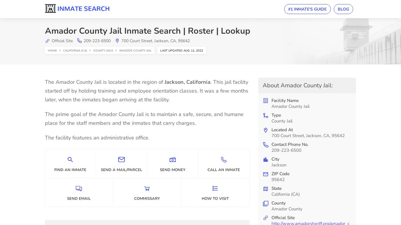 Amador County Jail Inmate Search | Roster | Lookup